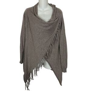 She + Sky Sz Medium Brown Cardigan Wrap Fringe Sweater